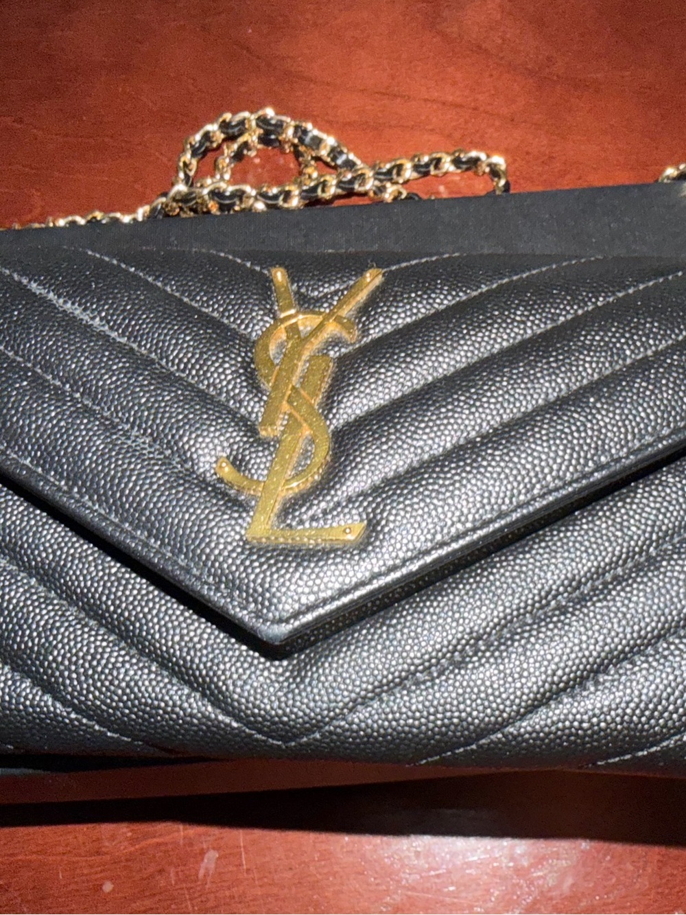 Yves Saint Laurent Black Quilted Leather Wallet on Chain with Gold Hardware - Picture 6 of 15